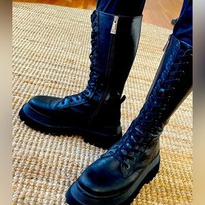Zara Zip up genuine leather platform combat boots
